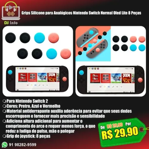 Grips Silicone para Analógicos Nintendo Switch Normal Oled Lite 8 Peças