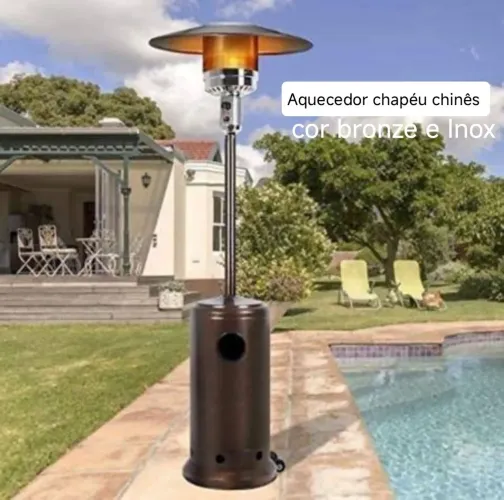 Aquecedor Chapéu Chinês Bronze e Inox para Área Externa