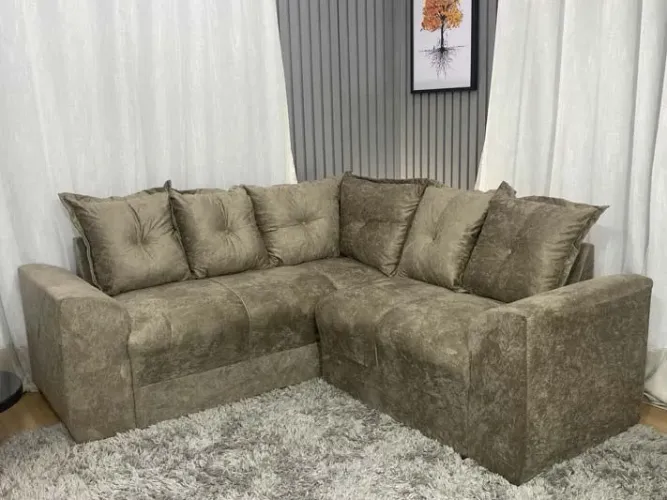 Sofá de Canto 5 Lugares Suede Bege