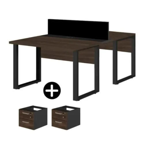 Estação Dupla Marsala/Preto 2 Lugares c/ Gavetas Tomada Pé Quadro Premium 1,50×1,35m 64003