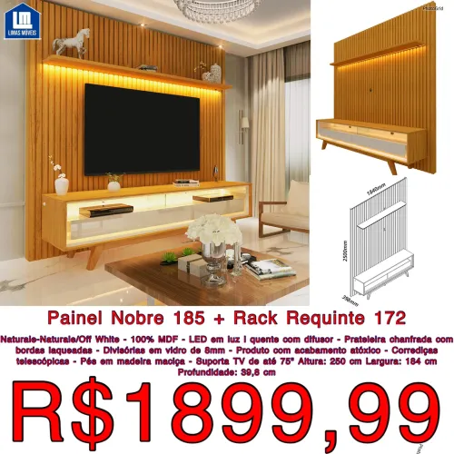 LINDO PAINEL NOBRE 1.85 + RACK REQUINTE COM LED