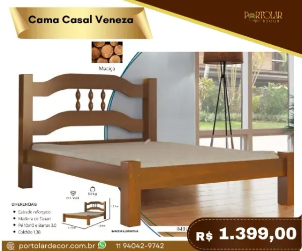 Cama casal Veneza, a pronta entrega