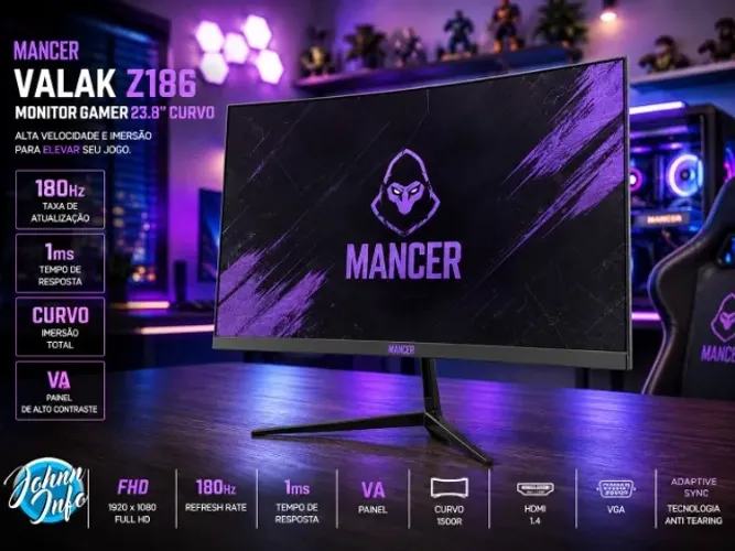 Monitor Gamer Mancer Valak 23.8" Curvo Full HD 180Hz 1ms FreeSync HDMI VGA