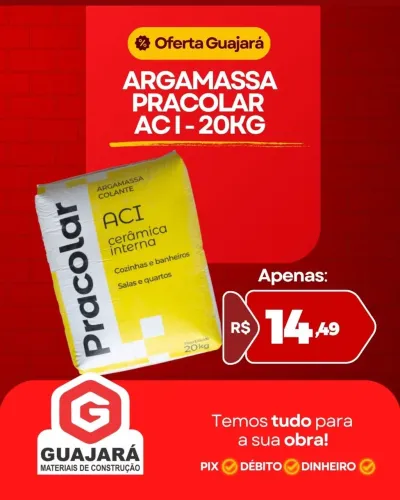 ARGAMASSA AC I 20KG PRACOLAR R$14,49