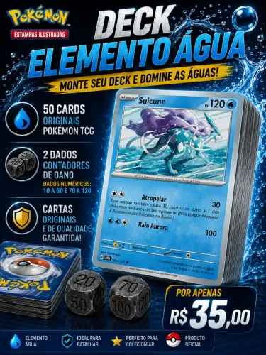 Deck pokemon Suicune 50 cartas + 2 dados dano