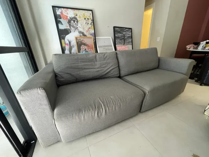 Sofá Retrátil 3 Lugares Cinza Linho