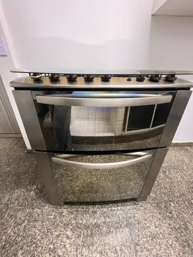 Fogão electrolux 5 bocas inox mesa de vidro espelhado duplo forno