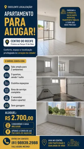 APARTAMENTO ALUGUEL CENTRO DO RECIFE