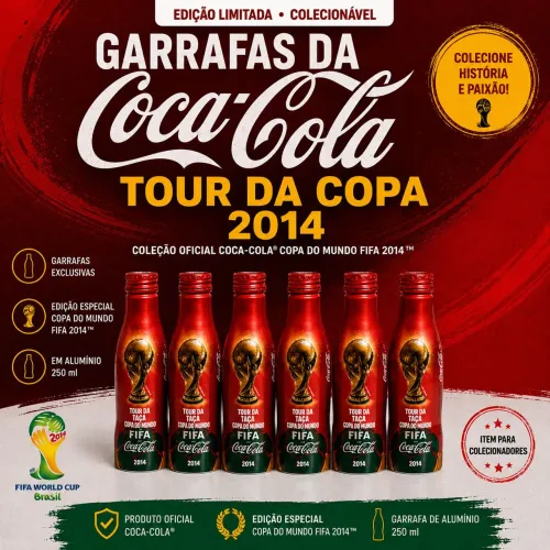 10 Garrafas Coca-Cola Tour da Taça Copa do Mundo FIFA 2014 - Vazias - Colecionador