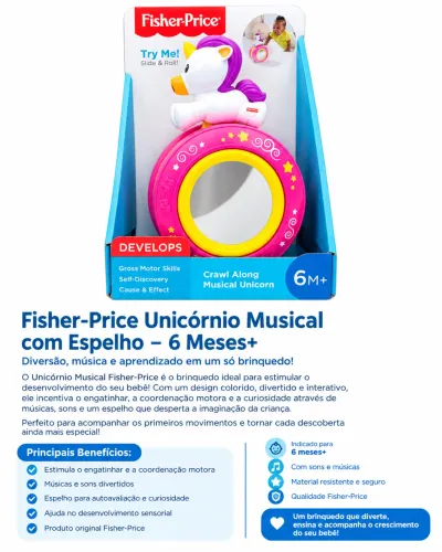 Fisher-Price Unicórnio Musical com Espelho - Brinquedo para Bebê 6M+
