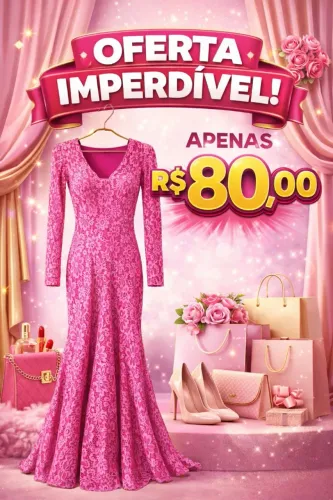 ? Vestido Rosa Manga Longa