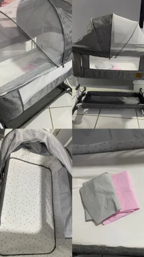 Berço Moises Portatil Co Bed Acoplavel a Cama com Função Balanço e Mosquiteiro Infantil Pi