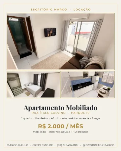 Alugo Apartamento 1 Quarto Mobiliado  Parque 10  Rua Ítalo Calvino