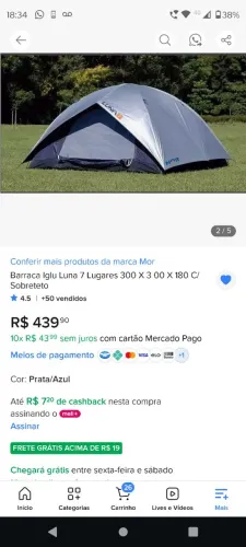 Barraca de camping 7 lugares