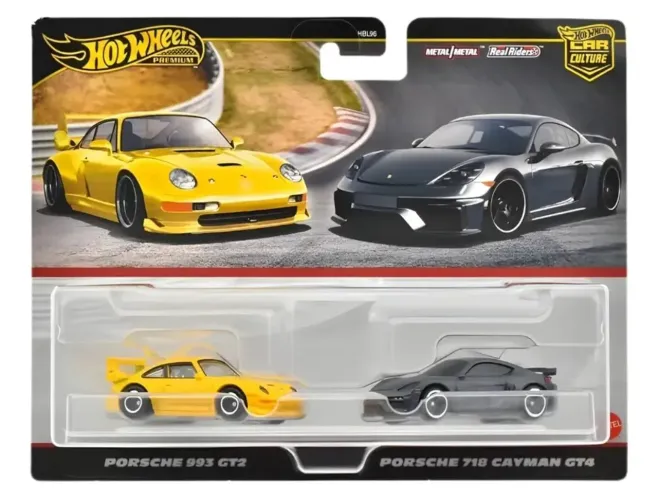 Pack Hot Wheels Premium Car Culture Porsche 993 e 718 Cayman de Metal