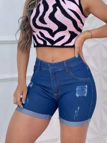 Shorts jeans feminino cintura alta, barra dobrada tam 38,40,42 por apenas R$39,00