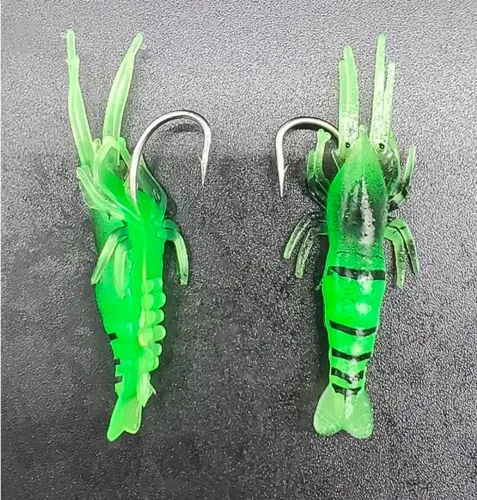 Kit 30 Isca Artificial Camarão Verde Silicone Anzol Pesca