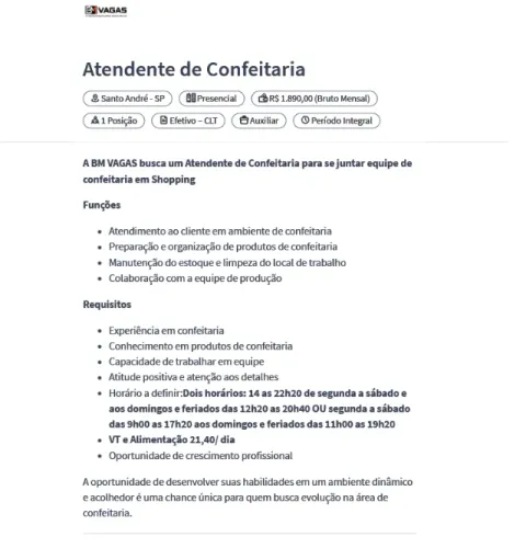 Atendente de Cafeteria