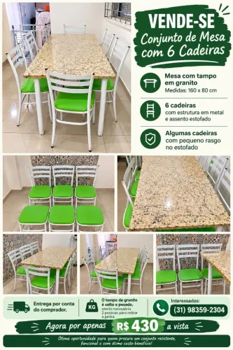 Mesa com 6 cadeiras . Entrega por conta do comprador.