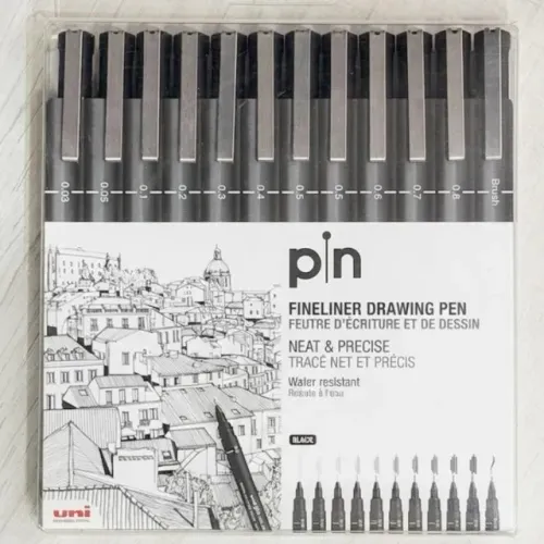 Kit canetas Uni Pin 200 Fine Line 12 unidades pretas