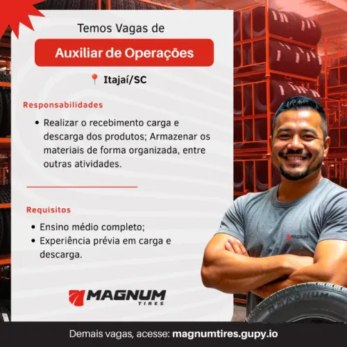 Auxiliar de Operações Itajaí/SC | Magnum Tires