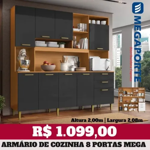 Armário de Cozinha 8 Portas 3 Gavetas (Novo) Entrega Grátis! 