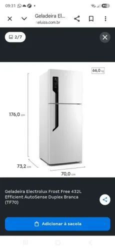 Geladeira Electrolux Frost Free 432L Efficient AutoSense Duplex Branca