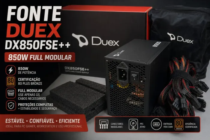 Fonte Duex DX850FSE++ 850W Full Modular 80 Plus Bronze