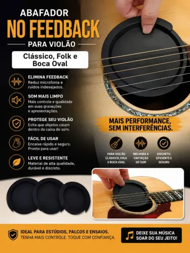Abafador No feedback para boca de violão folk clássico e oval