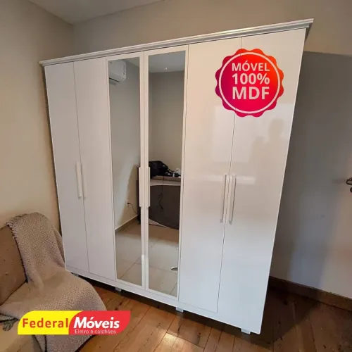 Guarda Roupa de Casal 6 Portas 6 Gavetas Espelho - Promoção