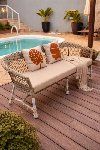 Sofa área externa namoradeira aluminio corda nautica almofada nautica 