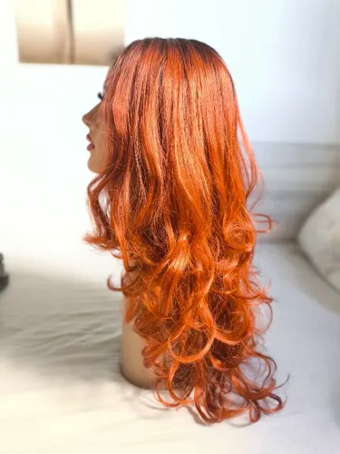 Peruca front lace ruiva cobre longa