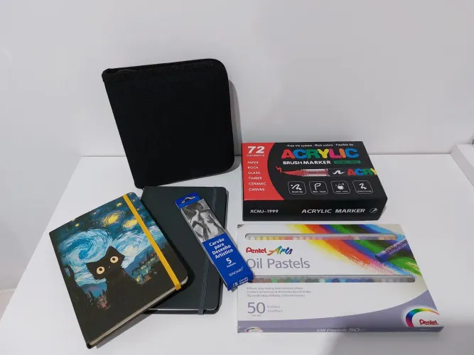 Kit Completo Para Artistas (Sketchbooks + Mercadores +Maleta Lápis + Giz Oleoso + Carvão)