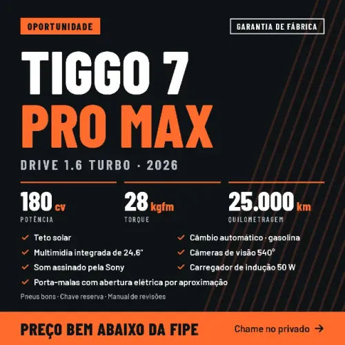 Chery Tiggo 7 Pro MAX Drive 1.6 Turbo 16V Aut. 2026