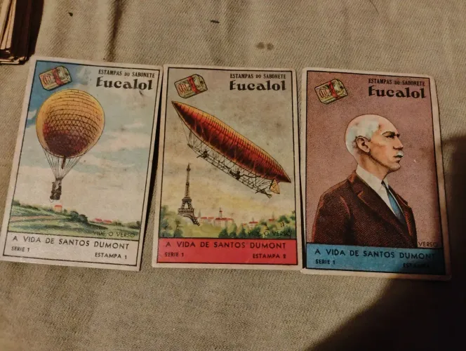 Estampas Eucalol série vida de Santos Dumont lote com 3 unidades