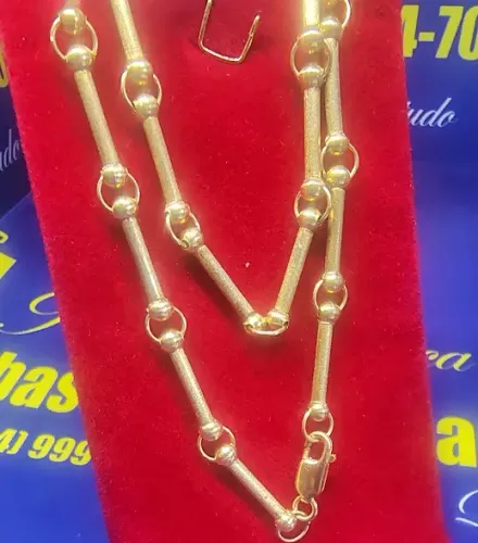 Gargantilha Feminina 18 Kilates Peso 11.22 Gramas 2 mm Bola 3mm 43 Cm