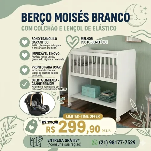 Berço Moisés + Bebê conforto Cosco