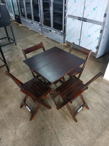 Jogo de Mesa Dobrável c/ 4 Cadeiras Madeira Imbuia - Madesil
