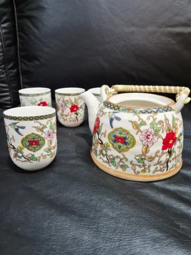 Jogo de Chá Antigo Porcelana Chinesa Jingdezhen - 5 Peças