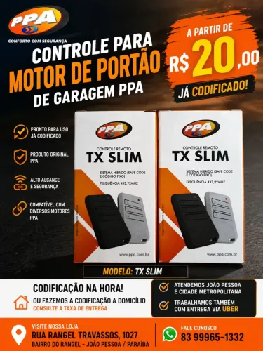 CONTROLE PARA MOTOR DE PORTÃO GARAGEM PPA TX SLIM BRANCO 3 BOTÕES COM CODIFICAÇÃO INCLUSA 