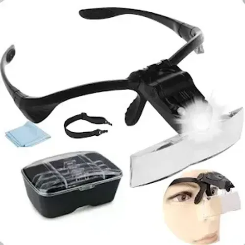 Óculos Lupa com LED 5 Lentes de Aumento Profissional Estética Cílios