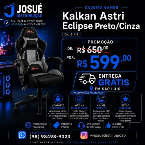 Cadeira Gamer Kalkan Astri Eclipse Preto Cinza