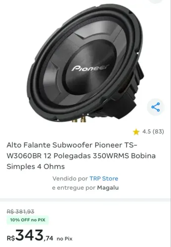 Subwoofer Pioneer cara preta