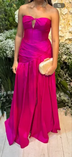 Vestido de festa rosa pink em tafetá tamanho 38