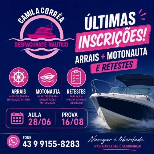 Arrais e Motonauta | Últimas Vagas | Aula 28/06 | Prova 16/08 DESPACHANTE NÁUTICA
