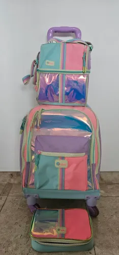 Kit Mochila, Lancheira e Estojo Color Block Puket