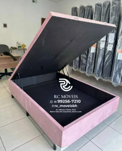 Conjunto cama box Baú Casal 1.38x1.88 Inteiriço Blindado com Pistão a Gás - Promocao