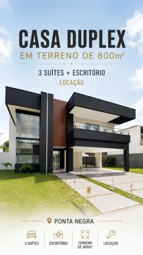 PONTA NEGRA PRIMEIRA MORADA, 350m2, 3 SUÍTES, COM ARMÁRIOS E AR, R$ 15 MIL