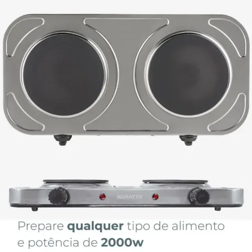 Fogão INOX Elétrico de Mesa 2 Pratos 127V