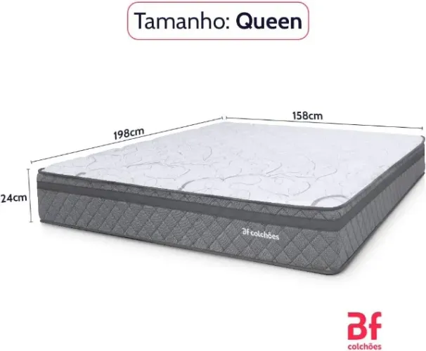 Colchão Queen Espuma D45 Extra Firme Antialérgico Certificado 158x198x24cm BF Colchões
